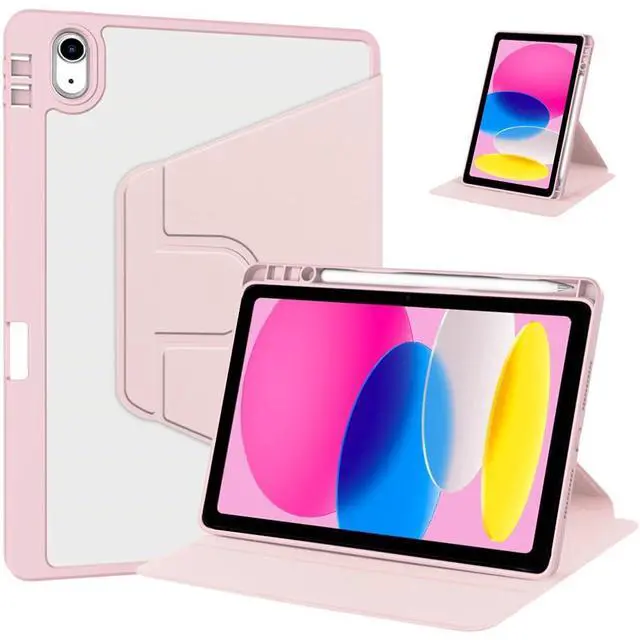 Main image of iPad 11th Gen 2025 (A16,11") 360° Rotating Case, Clear Acrylic Hard Back Cover with Pencil Holder, Portrait/Landscape Stand,Pink