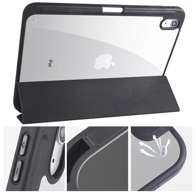 Alt view image 4 of 6 - Clear Acrylic Case for iPad 11th Gen A16 2025 11", Hard Back Cover with Pencil Holder, Magnetic Stand, Auto Sleep WakeBlack