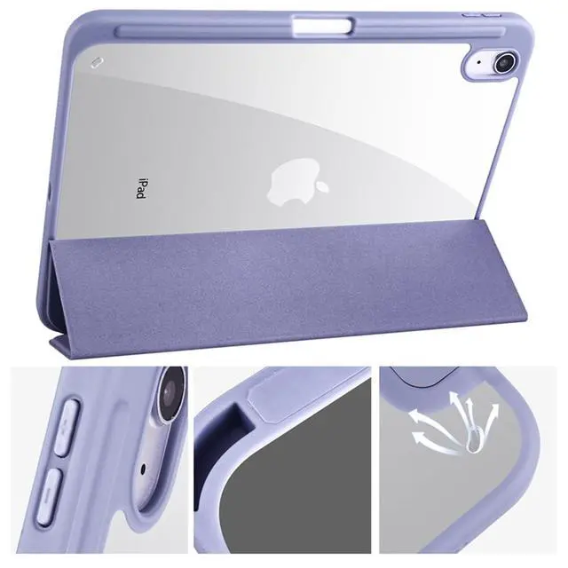 Alt view image 4 of 6 - Acrylic Tablet Case for iPad mini A17 Pro / iPad Mini 6 8.3 Inch, Clear Hard Back Cover with Pencil Holder, Trifold Magnetic Horizontal Stand, Auto Sleep/Wake,Lavender Gray