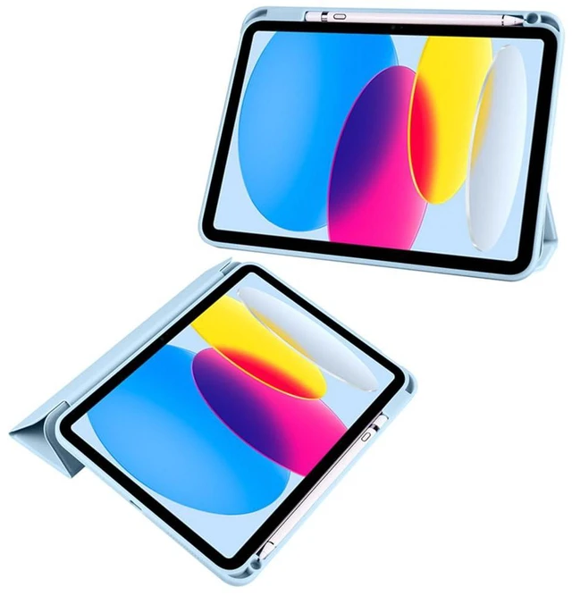 Alt view image 3 of 6 - Clear Acrylic Case for iPad 11th Gen A16 2025 11", Hard Back Cover with Pencil Holder, Magnetic Stand, Auto Sleep Wake,Sky Blue