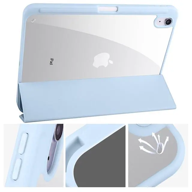 Alt view image 4 of 6 - Acrylic Tablet Case for iPad mini A17 Pro / iPad Mini 6 8.3 Inch, Clear Hard Back Cover with Pencil Holder, Trifold Magnetic Horizontal Stand, Auto Sleep/Wake,Sky Blue