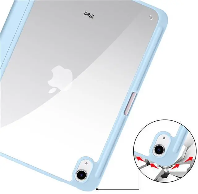 Alt view image 5 of 6 - Acrylic Tablet Case for iPad mini A17 Pro / iPad Mini 6 8.3 Inch, Clear Hard Back Cover with Pencil Holder, Trifold Magnetic Horizontal Stand, Auto Sleep/Wake,Sky Blue
