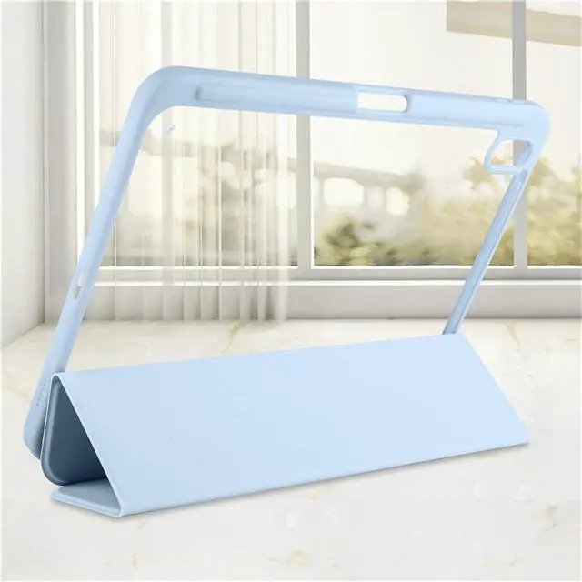 Alt view image 6 of 6 - Acrylic Tablet Case for iPad mini A17 Pro / iPad Mini 6 8.3 Inch, Clear Hard Back Cover with Pencil Holder, Trifold Magnetic Horizontal Stand, Auto Sleep/Wake,Sky Blue