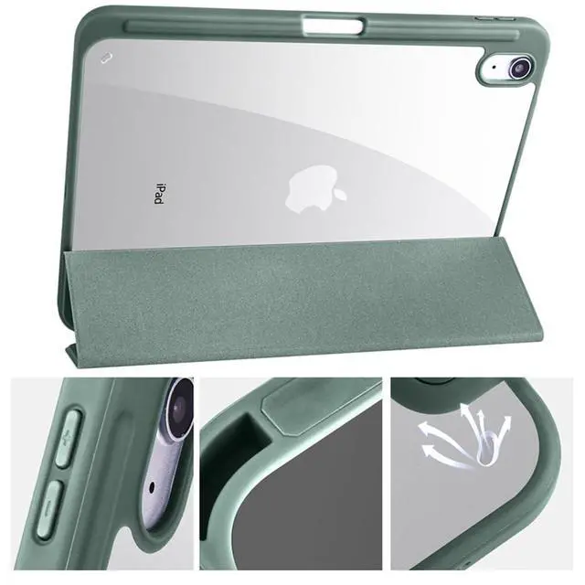 Alt view image 4 of 6 - Clear Acrylic Case for iPad 11th Gen A16 2025 11", Hard Back Cover with Pencil Holder, Magnetic Stand, Auto Sleep Wake,Green