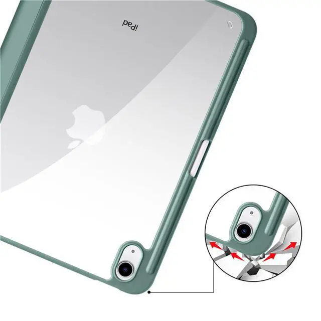 Alt view image 5 of 6 - Clear Acrylic Case for iPad 11th Gen A16 2025 11", Hard Back Cover with Pencil Holder, Magnetic Stand, Auto Sleep Wake,Green