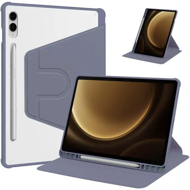 Main image of 360 Rotating Clear Case for Samsung Tab S10 Plus / S9 FE Plus / S9 Plus 12.4", Hard Acrylic Back, Pencil Holder, Horizontal Vertical Stand,Lavender gray