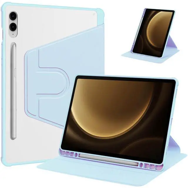 Main image of 360 Rotating Clear Case for Samsung Tab S10 Plus / S9 FE Plus / S9 Plus 12.4", Hard Acrylic Back, Pencil Holder, Horizontal Vertical Stand,Sky Blue