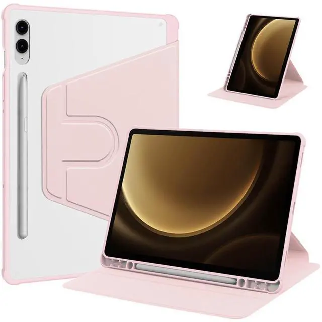 Main image of 360 Rotating Clear Case for Samsung Tab S10 Plus / S9 FE Plus / S9 Plus 12.4", Hard Acrylic Back, Pencil Holder, Horizontal Vertical Stand,Pink