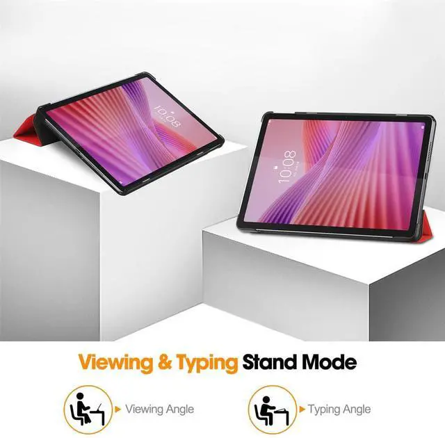 Alt view image 5 of 7 - PU Leather Tablet Case for Lenovo Tab 10.1 2025 (TB311FU/TB311XU), Magnetic Closure, Magnetic Stand, Auto Sleep/Wake, Hard Protective Cover (red)