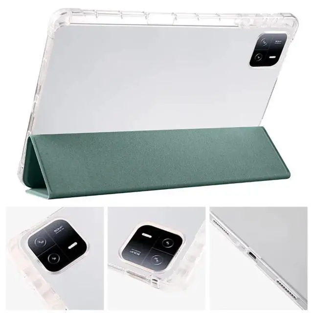 Alt view image 2 of 5 - TPU Soft Tablet Case for Xiaomi Pad 7 / Xiaomi Pad 7 Pro 11.2 inch, PU Leather TriFold Magnetic Stand Cover with Pencil Holder,Green