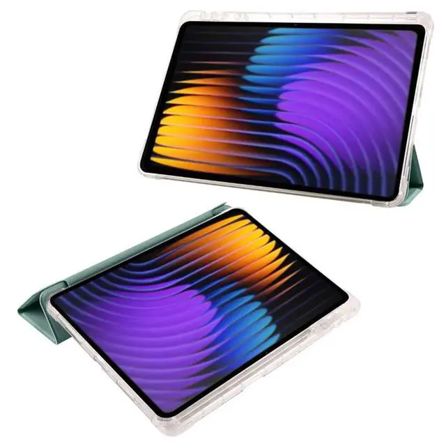 Alt view image 5 of 5 - TPU Soft Tablet Case for Xiaomi Pad 7 / Xiaomi Pad 7 Pro 11.2 inch, PU Leather TriFold Magnetic Stand Cover with Pencil Holder,Green