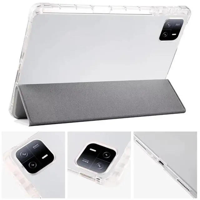 Alt view image 2 of 5 - TPU Soft Tablet Case for Xiaomi Pad 7 / Xiaomi Pad 7 Pro 11.2 inch, PU Leather TriFold Magnetic Stand Cover with Pencil Holder,Gray
