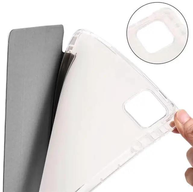 Alt view image 3 of 5 - TPU Soft Tablet Case for Xiaomi Pad 7 / Xiaomi Pad 7 Pro 11.2 inch, PU Leather TriFold Magnetic Stand Cover with Pencil Holder,Gray