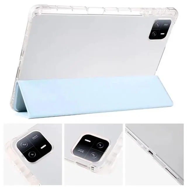 Alt view image 2 of 5 - TPU Soft Tablet Case for Xiaomi Pad 7 / Xiaomi Pad 7 Pro 11.2 inch, PU Leather TriFold Magnetic Stand Cover with Pencil Holder,Sky Blue