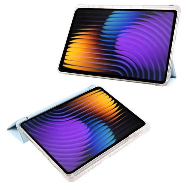 Alt view image 5 of 5 - TPU Soft Tablet Case for Xiaomi Pad 7 / Xiaomi Pad 7 Pro 11.2 inch, PU Leather TriFold Magnetic Stand Cover with Pencil Holder,Sky Blue
