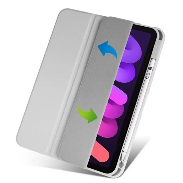 Alt view image 2 of 6 - Acrylic Tablet Case for iPad mini A17 Pro / iPad Mini 6 8.3 Inch, Clear Hard Back Cover with Pencil Holder, Trifold Magnetic Horizontal Stand, Auto Sleep/WakeGray