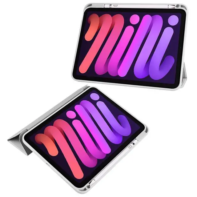 Alt view image 3 of 6 - Acrylic Tablet Case for iPad mini A17 Pro / iPad Mini 6 8.3 Inch, Clear Hard Back Cover with Pencil Holder, Trifold Magnetic Horizontal Stand, Auto Sleep/WakeGray