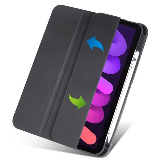 Alt view image 2 of 6 - Acrylic Tablet Case for iPad mini A17 Pro / iPad Mini 6 8.3 Inch, Clear Hard Back Cover with Pencil Holder, Trifold Magnetic Horizontal Stand, Auto Sleep/Wake,Black