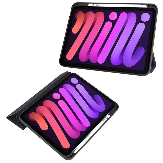 Alt view image 3 of 6 - Acrylic Tablet Case for iPad mini A17 Pro / iPad Mini 6 8.3 Inch, Clear Hard Back Cover with Pencil Holder, Trifold Magnetic Horizontal Stand, Auto Sleep/Wake,Black