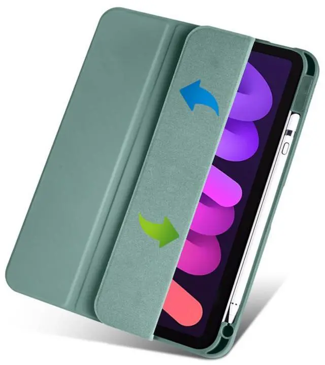 Alt view image 2 of 6 - Acrylic Tablet Case for iPad mini A17 Pro / iPad Mini 6 8.3 Inch, Clear Hard Back Cover with Pencil Holder, Trifold Magnetic Horizontal Stand, Auto Sleep/Wake,Green