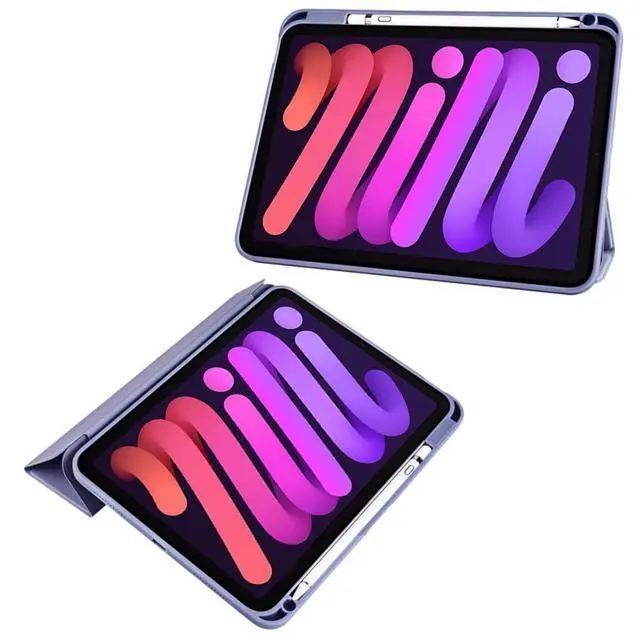 Alt view image 3 of 6 - Acrylic Tablet Case for iPad mini A17 Pro / iPad Mini 6 8.3 Inch, Clear Hard Back Cover with Pencil Holder, Trifold Magnetic Horizontal Stand, Auto Sleep/Wake,Lavender Gray