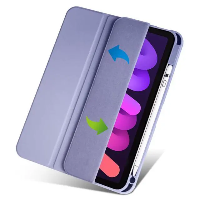 Alt view image 2 of 6 - Acrylic Tablet Case for iPad mini A17 Pro / iPad Mini 6 8.3 Inch, Clear Hard Back Cover with Pencil Holder, Trifold Magnetic Horizontal Stand, Auto Sleep/Wake,Lavender Gray