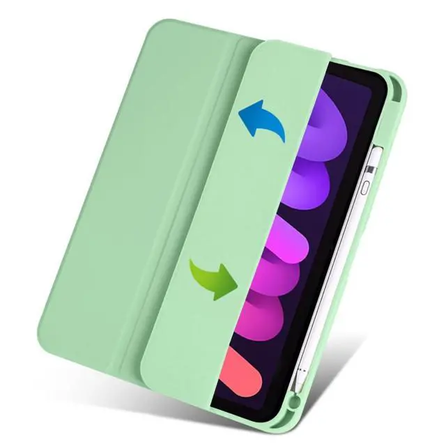 Alt view image 2 of 6 - Acrylic Tablet Case for iPad mini A17 Pro / iPad Mini 6 8.3 Inch, Clear Hard Back Cover with Pencil Holder, Trifold Magnetic Horizontal Stand, Auto Sleep/Wake,Mint