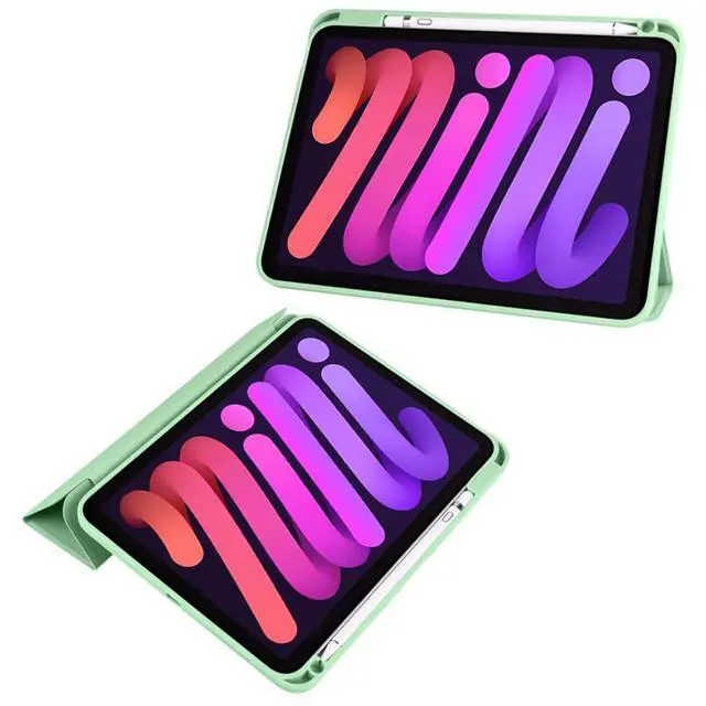 Alt view image 3 of 6 - Acrylic Tablet Case for iPad mini A17 Pro / iPad Mini 6 8.3 Inch, Clear Hard Back Cover with Pencil Holder, Trifold Magnetic Horizontal Stand, Auto Sleep/Wake,Mint