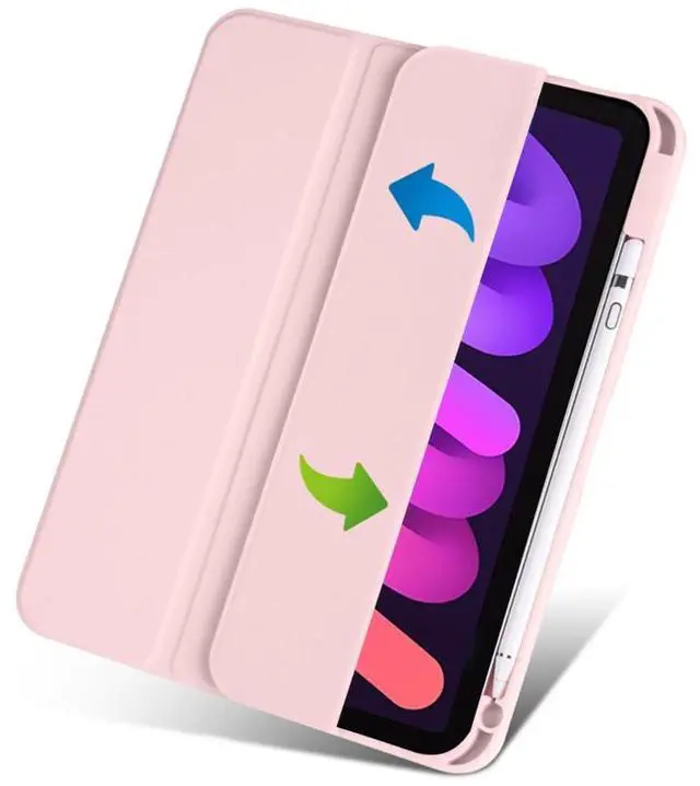 Alt view image 2 of 6 - Acrylic Tablet Case for iPad mini A17 Pro / iPad Mini 6 8.3 Inch, Clear Hard Back Cover with Pencil Holder, Trifold Magnetic Horizontal Stand, Auto Sleep/Wake,Pink