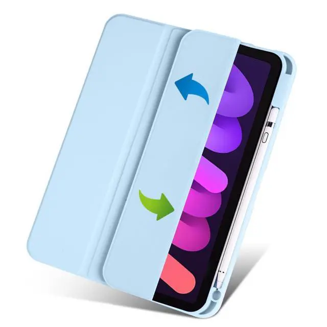 Alt view image 2 of 6 - Acrylic Tablet Case for iPad mini A17 Pro / iPad Mini 6 8.3 Inch, Clear Hard Back Cover with Pencil Holder, Trifold Magnetic Horizontal Stand, Auto Sleep/Wake,Sky Blue