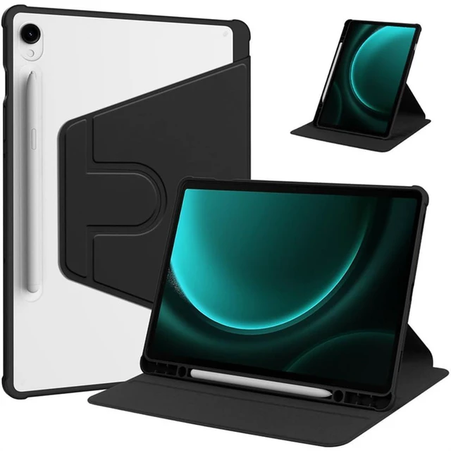 Main image of 360° Rotating Case for Samsung Galaxy Tab S9 FE 10.9" / Tab S9 11", Clear Acrylic Hard Back Tablet Cover with Pencil Holder, Horizontal & Vertical Stand,Black