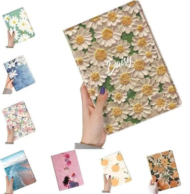 Alt view image 7 of 7 - Floral Leather Smart Cover with Pencil Holder Auto Sleep Wake for iPad Air 13"/Pro 12.9" Color F