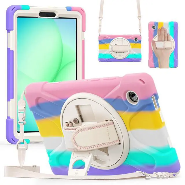 Alt view image 7 of 7 - Shockproof Kids Case with Pencil Holder, 360° Rotatable Stand, Hand & Shoulder Strap for Samsung Galaxy Tab A11 8.7" (2025) / Tab A9 8.7" (2023), Colorful Pink