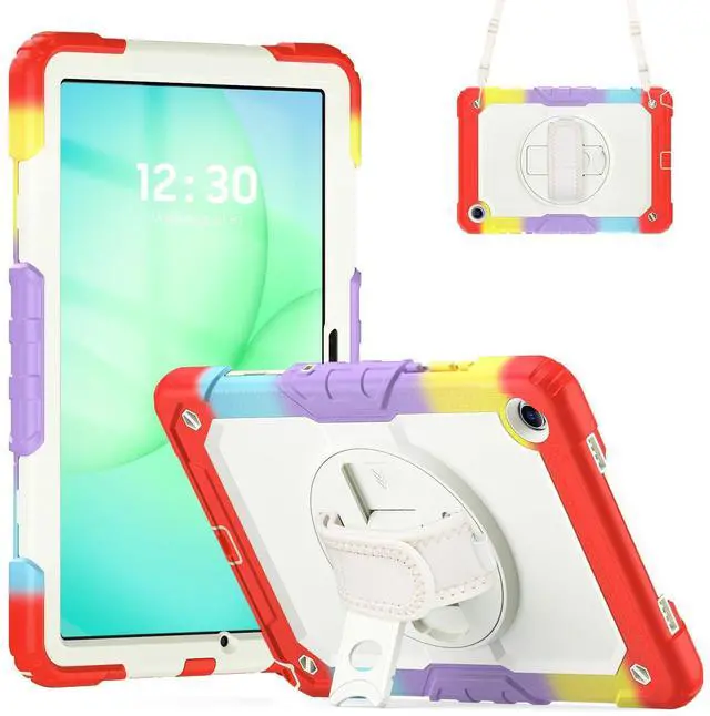Alt view image 7 of 7 - Heavy Duty Shockproof Case with 360° Rotatable Stand, Hand & Shoulder Strap for Samsung Galaxy Tab A11 Plus 11" (2025) / Tab A9 Plus 11" (2023), Camouflage Red