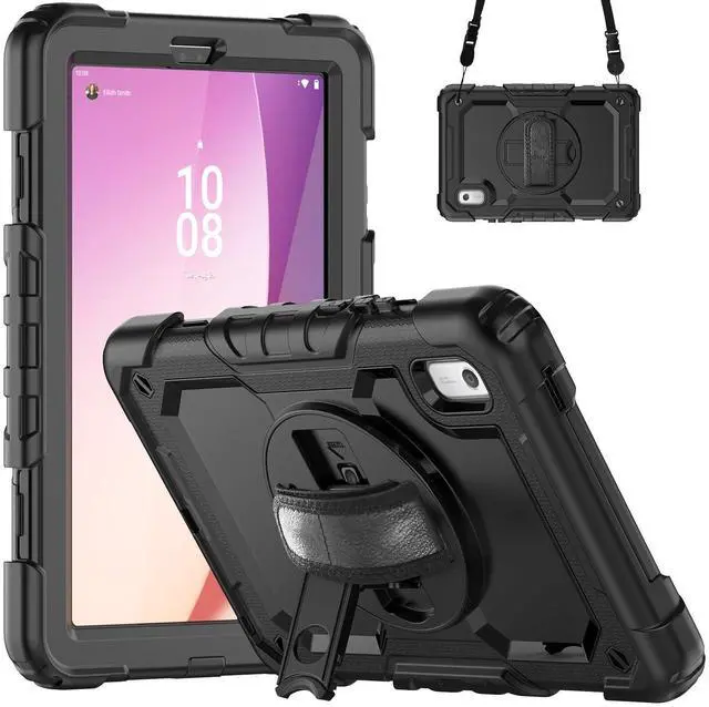 Alt view image 7 of 7 - Heavy Duty Shockproof Case with Screen Protector, 360° Rotating Stand, Hand & Shoulder Strap for Tab M9 9.0" (TB-310FU, 2023)Black