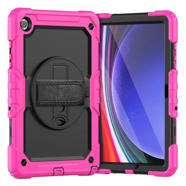 Alt view image 7 of 7 - Heavy Duty Shockproof Protective Case with Screen Protector, 360° Rotating Stand, Hand & Shoulder Strap for Samsung Galaxy Tab A9+ Plus 11-inch (SM-X210/X216/X218),Rose