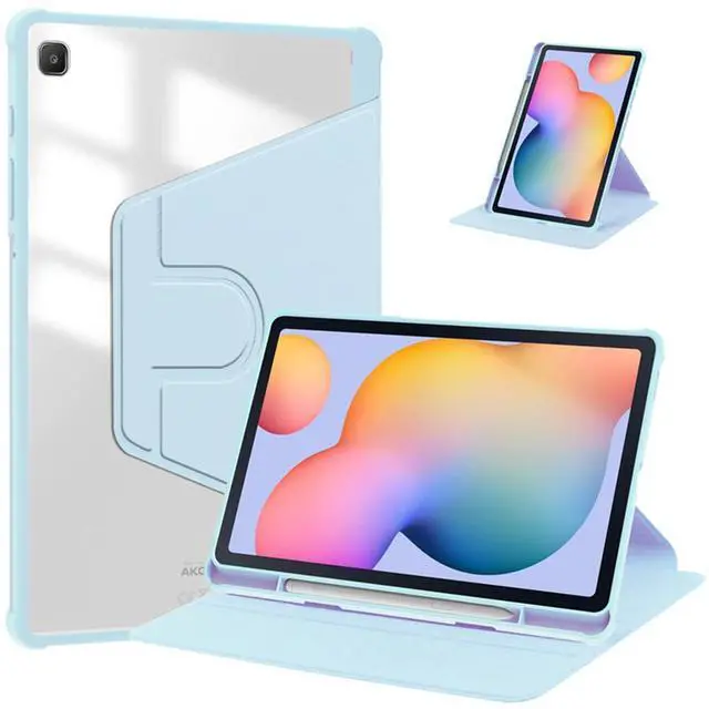Alt view image 7 of 7 - 360° Rotatable Hard Clear Back Tablet Cover with Auto Sleep/Wake, Pencil Slot & Horizontal/Vertical Stand for 10.4-inch Samsung Galaxy Tab S6 Lite (2020/2022/2024), Sky Blue