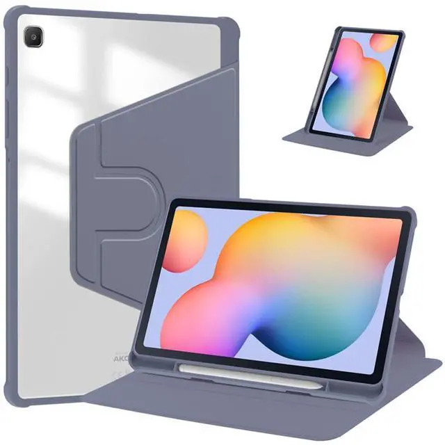 Alt view image 7 of 7 - 360° Rotatable Hard Clear Back Tablet Cover with Auto Sleep/Wake, Pencil Slot & Horizontal/Vertical Stand for 10.4-inch Samsung Galaxy Tab S6 Lite (2020/2022/2024), Lavender Gray