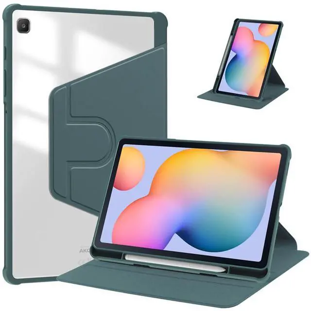 Alt view image 7 of 7 - 360° Rotatable Hard Clear Back Tablet Cover with Auto Sleep/Wake, Pencil Slot & Horizontal/Vertical Stand for 10.4-inch Samsung Galaxy Tab S6 Lite (2020/2022/2024), Green