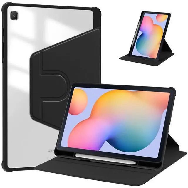 Alt view image 7 of 7 - 360° Rotatable Hard Clear Back Tablet Cover with Auto Sleep/Wake, Pencil Slot & Horizontal/Vertical Stand for 10.4-inch Samsung Galaxy Tab S6 Lite (2020/2022/2024), Black
