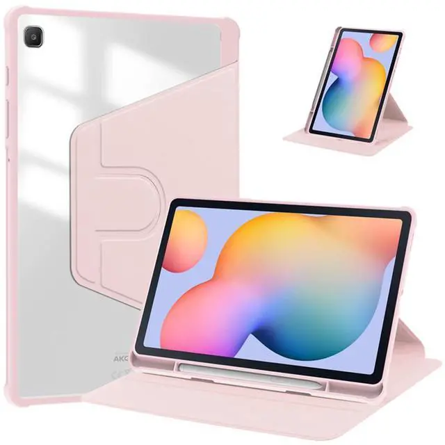 Alt view image 7 of 7 - 360° Rotatable Hard Clear Back Tablet Cover with Auto Sleep/Wake, Pencil Slot & Horizontal/Vertical Stand for 10.4-inch Samsung Galaxy Tab S6 Lite (2020/2022/2024), Pink