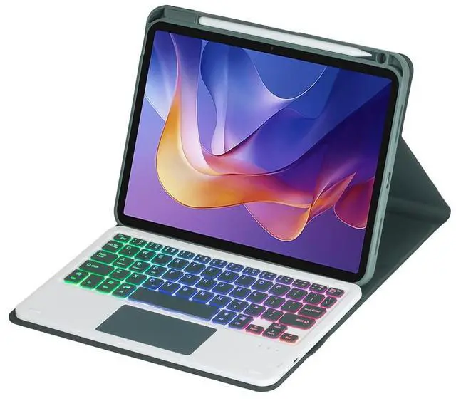 Alt view image 7 of 7 - Detachable Rechargeable Rainbow Backlit Trackpad Keyboard Case with Pencil Slot & 360° Rotatable Horizontal/Vertical Stand for 11 Inch 2025 Xiaomi Redmi Pad 2, Green