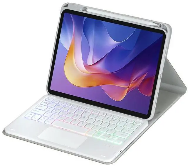 Alt view image 6 of 7 - Detachable Rechargeable Rainbow Backlit Trackpad Keyboard Case with Pencil Slot & 360° Rotatable Horizontal/Vertical Stand for 11 Inch 2025 Xiaomi Redmi Pad 2, Gray