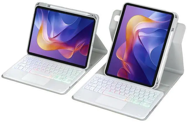 Alt view image 7 of 7 - Detachable Rechargeable Rainbow Backlit Trackpad Keyboard Case with Pencil Slot & 360° Rotatable Horizontal/Vertical Stand for 11 Inch 2025 Xiaomi Redmi Pad 2, Gray