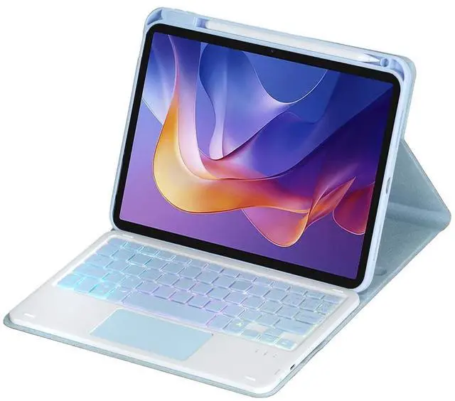 Alt view image 4 of 7 - Detachable Rechargeable Rainbow Backlit Trackpad Keyboard Case with Pencil Slot & 360° Rotatable Horizontal/Vertical Stand for 11 Inch 2025 Xiaomi Redmi Pad 2, Sky Blue