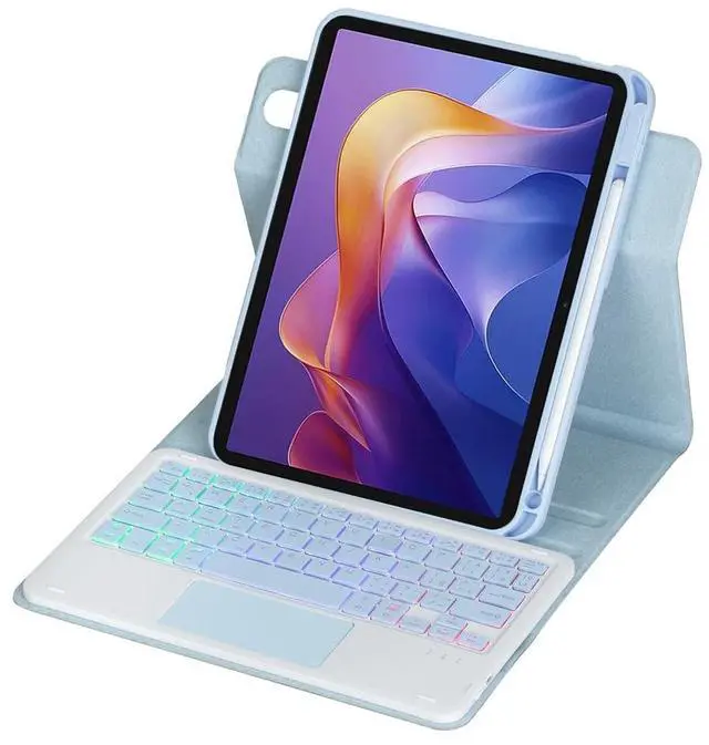 Alt view image 5 of 7 - Detachable Rechargeable Rainbow Backlit Trackpad Keyboard Case with Pencil Slot & 360° Rotatable Horizontal/Vertical Stand for 11 Inch 2025 Xiaomi Redmi Pad 2, Sky Blue