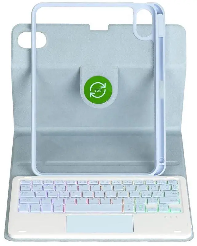 Alt view image 7 of 7 - Detachable Rechargeable Rainbow Backlit Trackpad Keyboard Case with Pencil Slot & 360° Rotatable Horizontal/Vertical Stand for 11 Inch 2025 Xiaomi Redmi Pad 2, Sky Blue