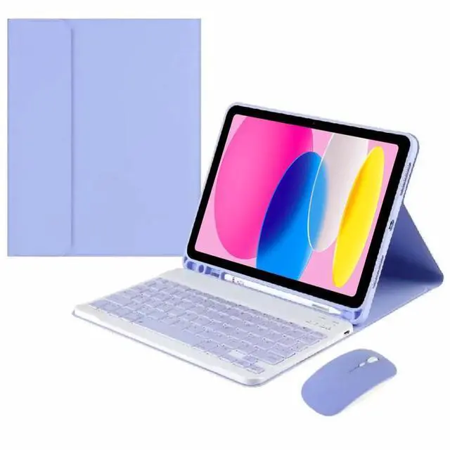 Alt view image 6 of 7 - Detachable Rechargeable Bluetooth Keyboard & Mouse Case with Pencil Slot & Stand, US English Layout for iPad A16 2025 / iPad 11th Generation 11 Inch (Purple)