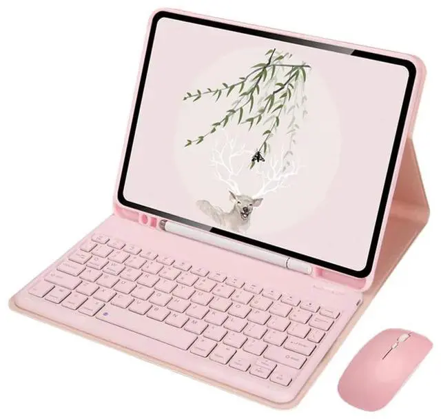Alt view image 6 of 7 - Detachable English Layout Keyboard & Mouse Folio Stand Case with Pencil Holder for Samsung Galaxy Tab A7 10.4 Inch 2020/2022 (SM-T500/T503/T505/T507/T509) (Pink)