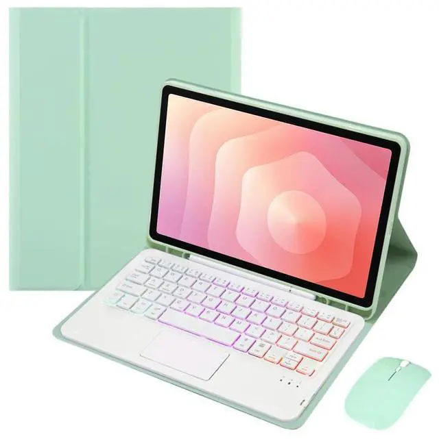 Alt view image 6 of 7 - Detachable Rechargeable Bluetooth Rainbow Backlit Trackpad Keyboard Case with Pencil Slot & Adjustable Stand for Samsung Galaxy Tab S11 11 Inch (SM-X730/SM-X736B)(Mint)